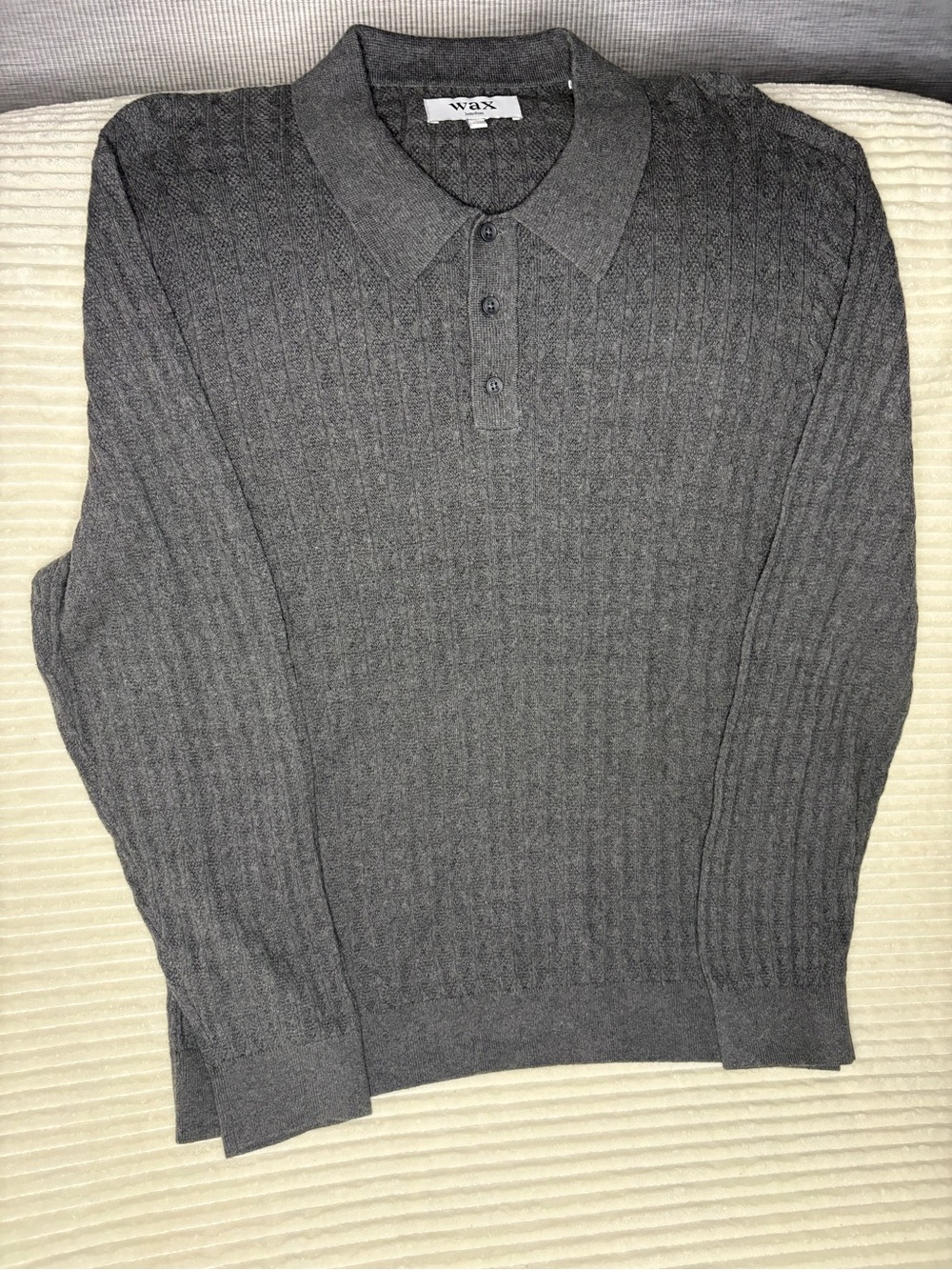 Wax London Naples Mens XXL Gray Diamond Knit Cotton Cashmere Polo Sweater NWT
